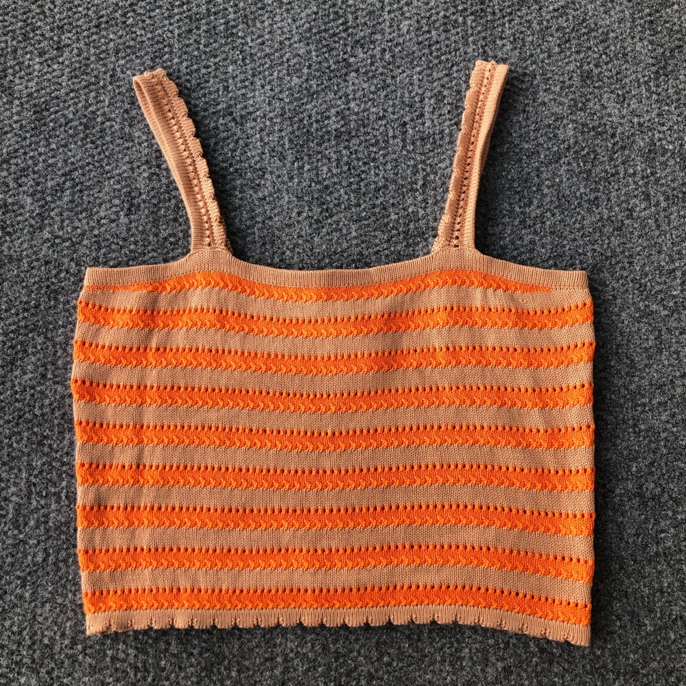 Flat White Anthropologie striped knit cropped top size L